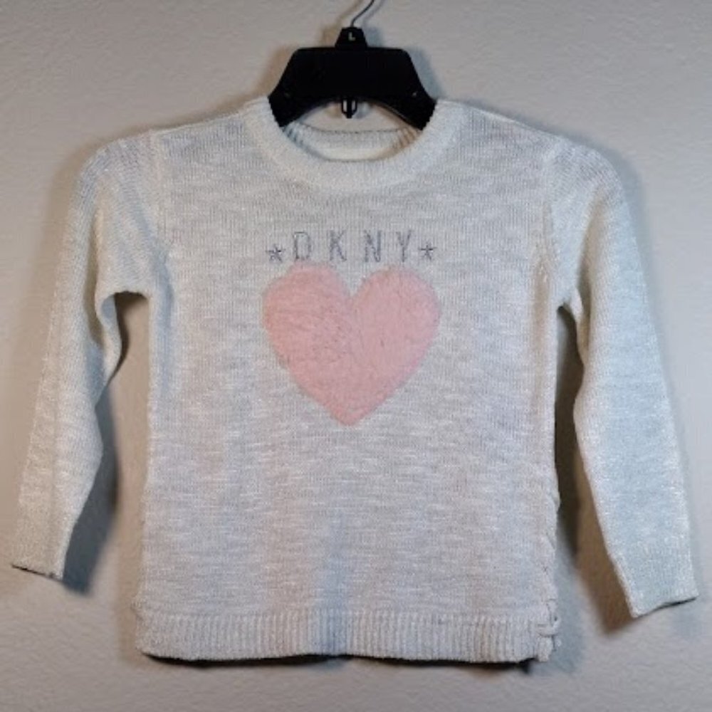 DKNY Girls Pink Heart Signature Sweater Size: 4 - Picture 6 of 15